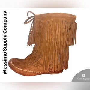 ❄️❄️Mossimo Supply Co. Suede and‎ Sherpa, Brown Fringe Moccasins❄️❄️